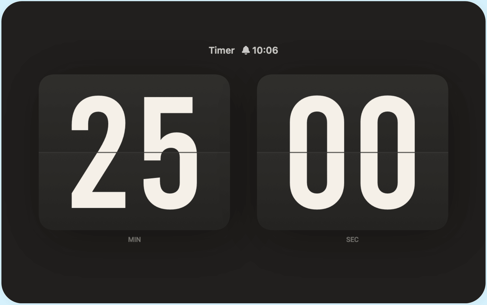 Zeitmessung in Soda Clock mit Minuten- und Sekundenanzeige.