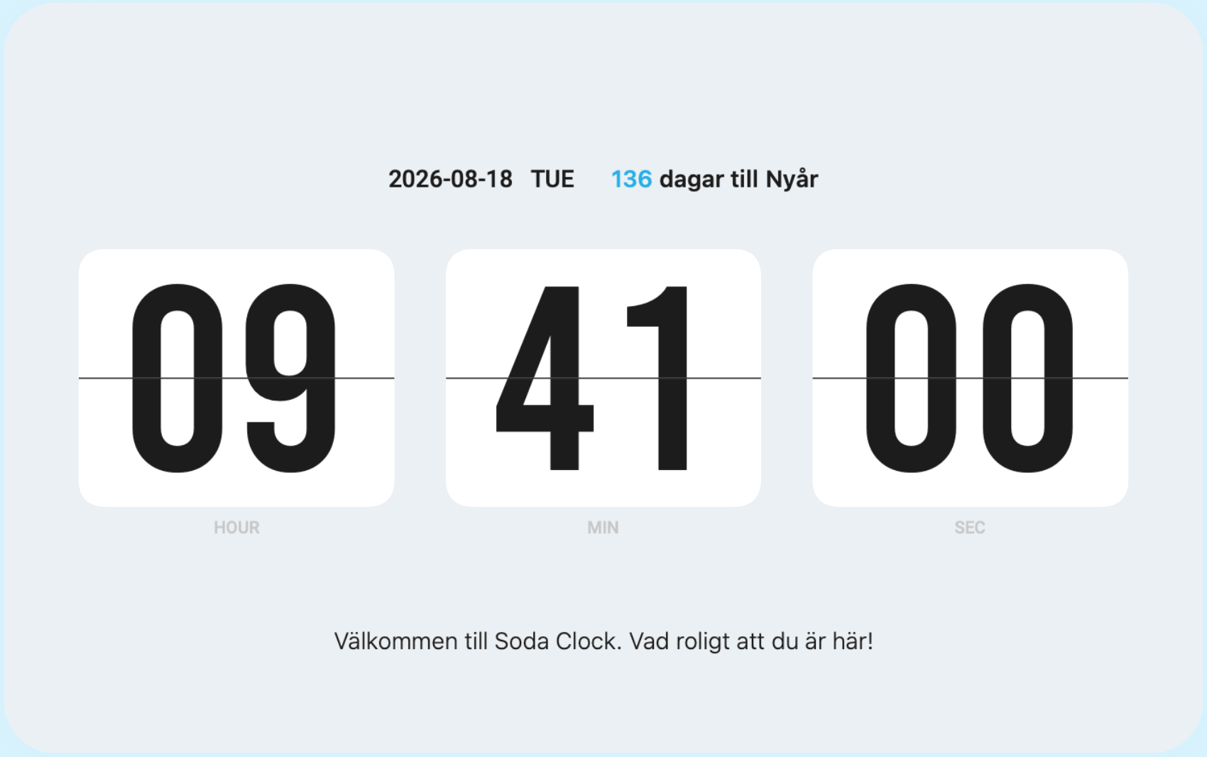 Soda Clock med dagar till händelse och personlig text.