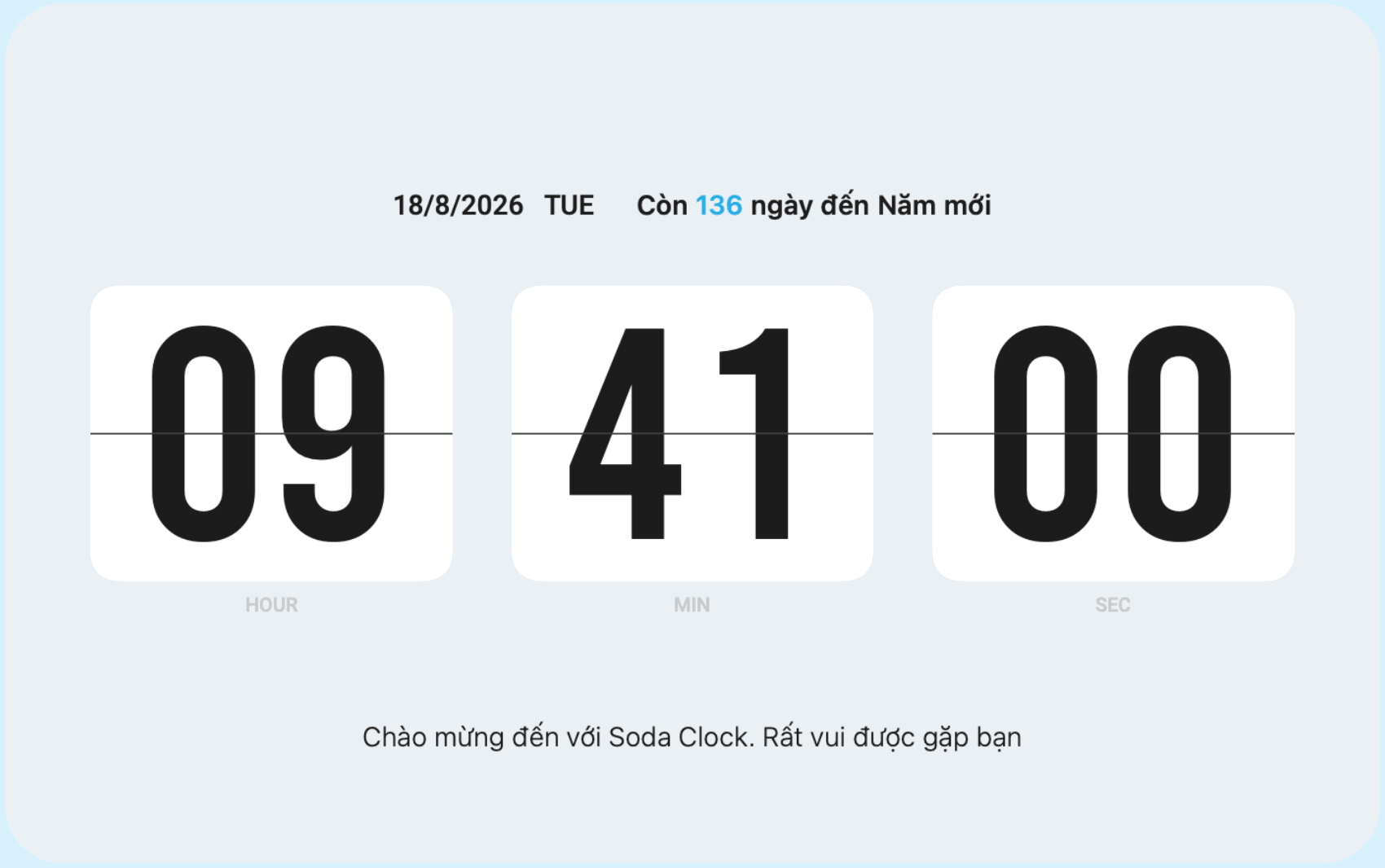 Soda Clock với tính năng đếm ngày và văn bản tùy chỉnh.